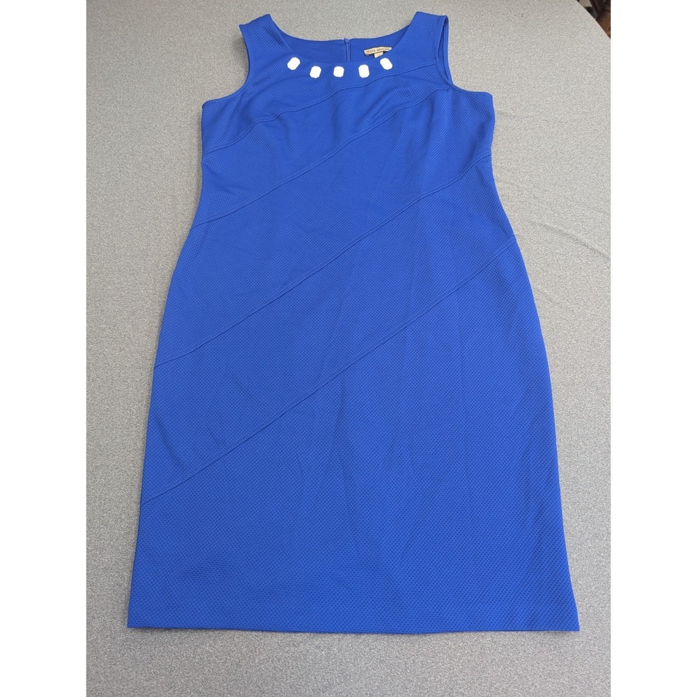 Maya Brooke Women's Size 16 Dress Royal Blue Beaded Neck Heavy Knit Stretchy